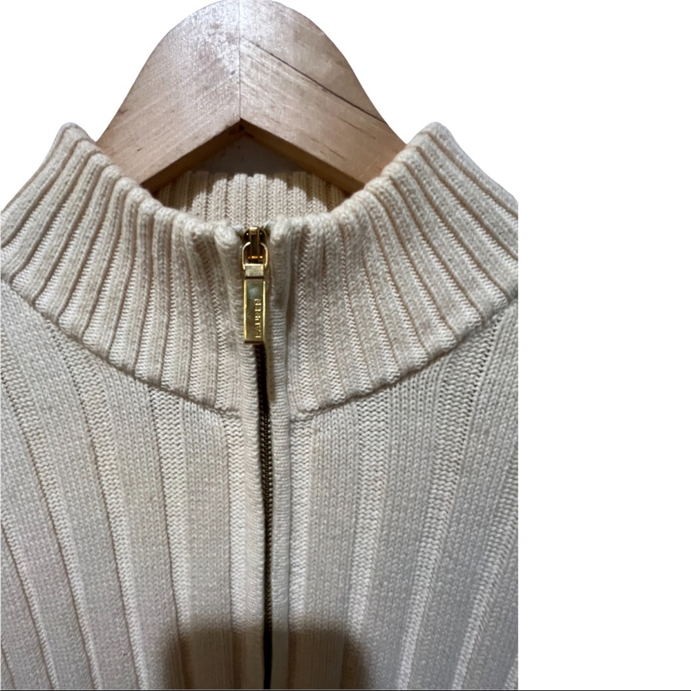 LAUREN RALPH LAUREN CREAM MOCK NECK RIBBED 1/4 ZIP LS SWEATER SIZE LARGE - Picture 4 of 15